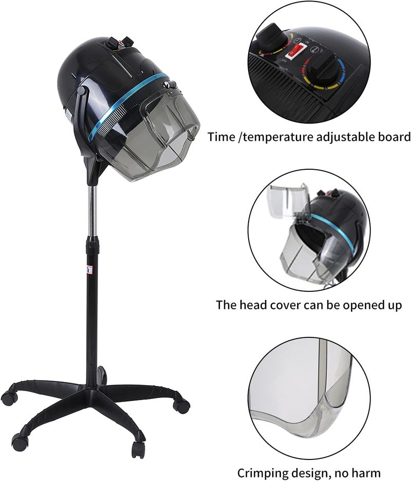 woobles Stand Hair Dryer, Adjustable Temperature Control Dryer Movable Hooded Timing Floor Bonnet Salon Styling Tool, 110v Professional Rolling Base with Wheels Equipment Dryers for Home Spa Drying Beauty - Image 3
